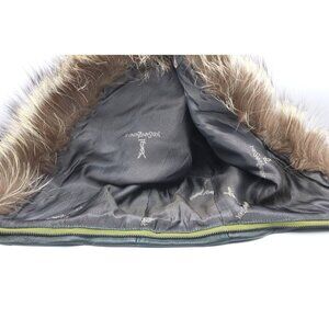 Yves Saint Laurent Green Leather Fur-Trim Hood Attachment Logo Lining Removable
